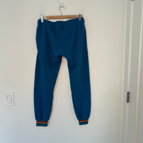 Aviator Nation Blue Joggers Zipper Pockets Size Medium Rainbow Cuffs - Picture 12 of 14